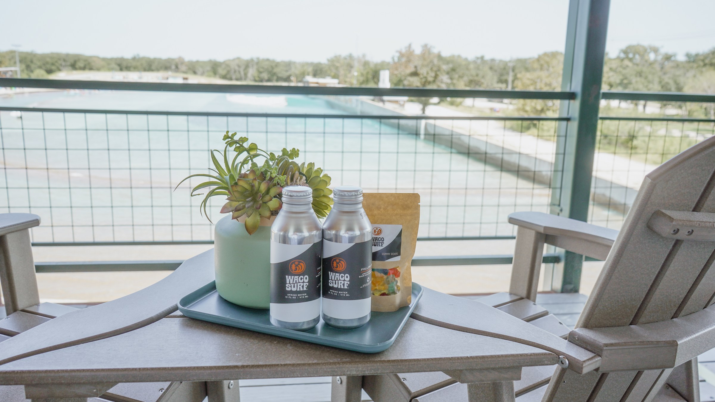 Complimentary waters and snack included with your lodging in the Waco Surf Hotel, a lodging option at Waco Surf