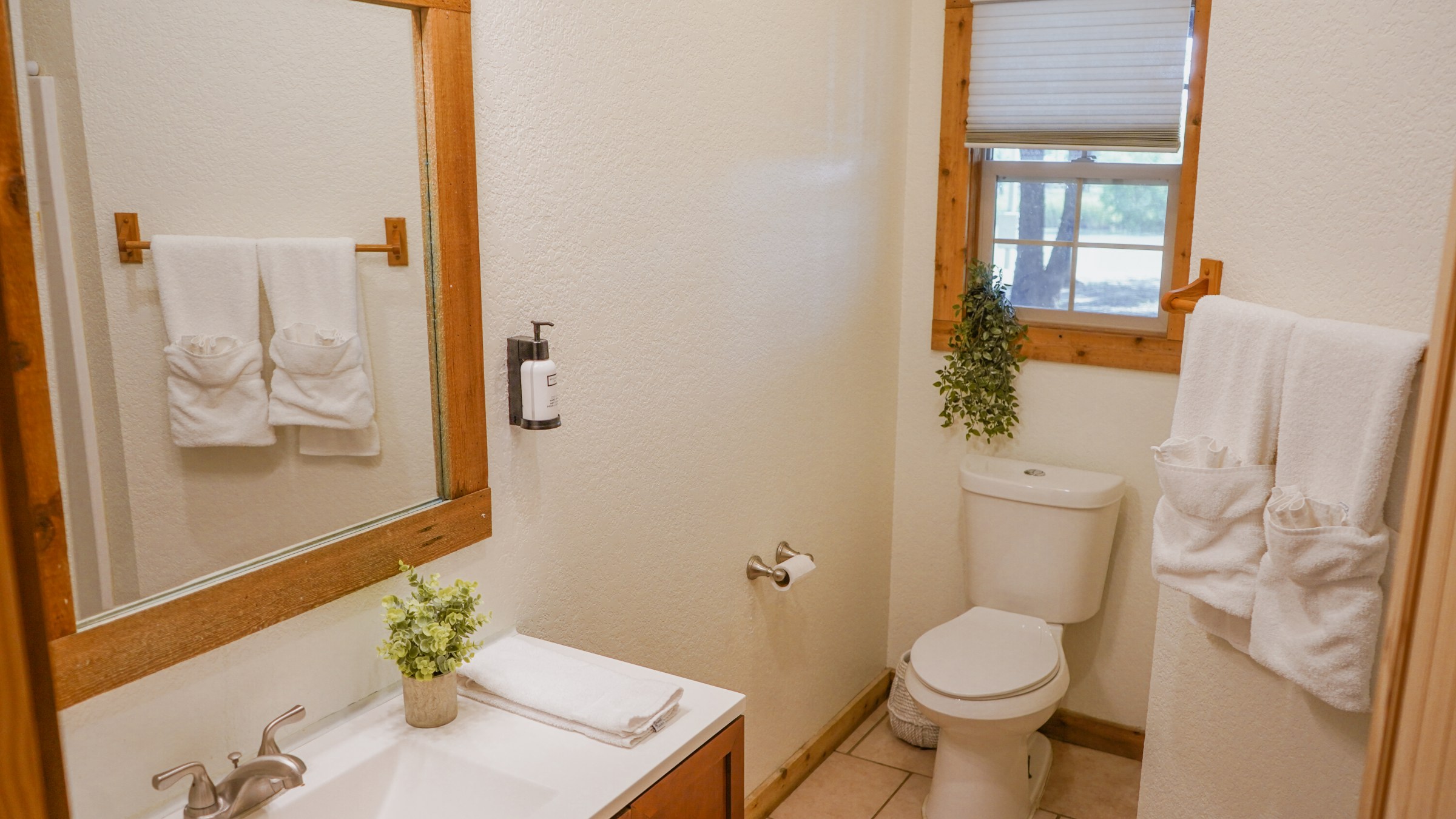 Standard cabin living bathroom, a lodging option at Waco Surf