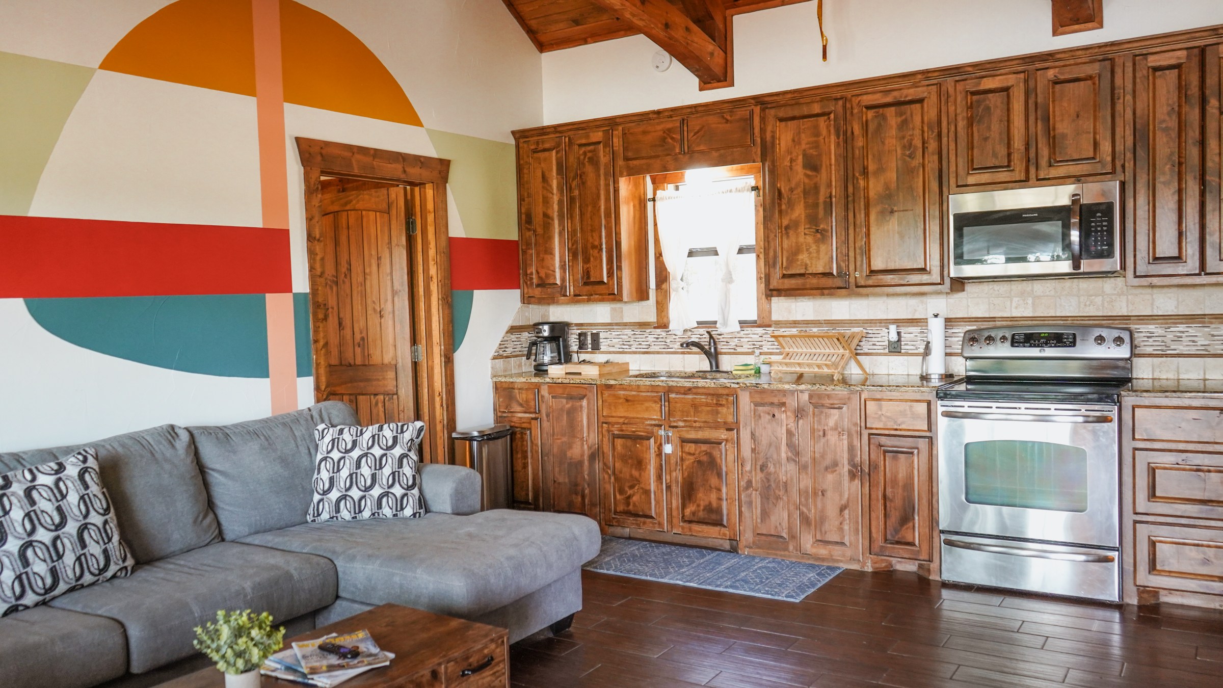 Full service kitchen included with Cabin 6, a lodging option at Waco Surf