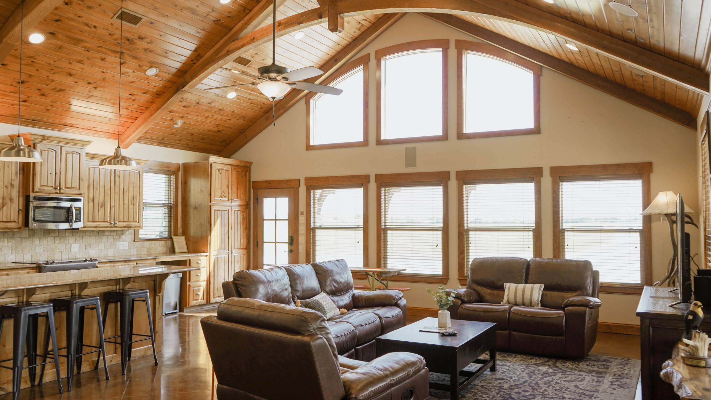 The Lakehouse living room, a lodging option at Waco Surf