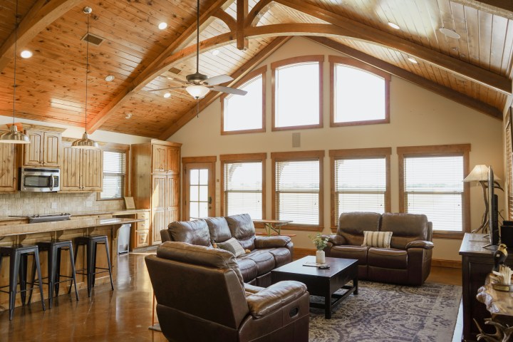 The Lakehouse living room, a lodging option at Waco Surf