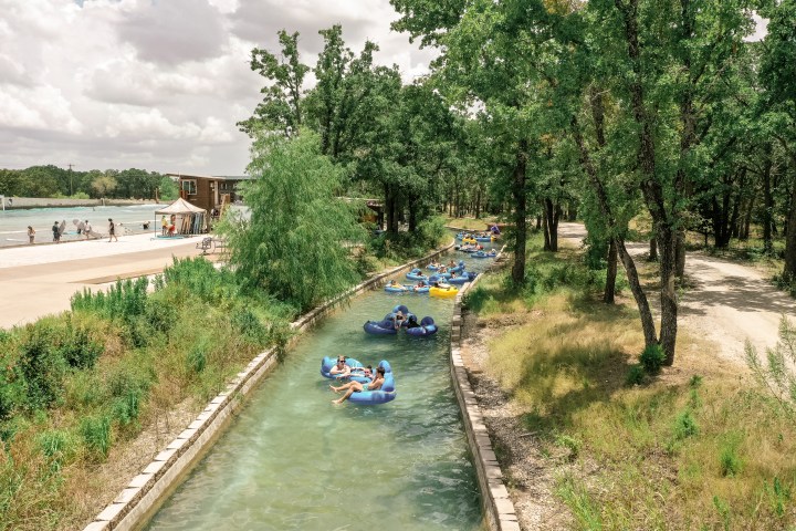 aerial view of people relaxing on the lazy river